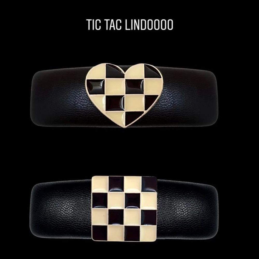 Hair PIn Faux leather black Chess design heart or square plus new Ipsy bag